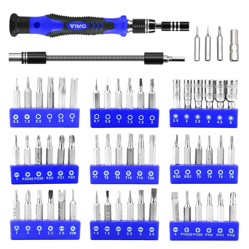 ORIA Precision Screwdriver Set  60 in 1 Small Screwdriver Set with 56 Precision Bits  Portable Repair Tool Kit  Magnetic Screw Driver Kit with Extension Rod for Smartphone  PC  Watch Toys  Blue - Image 3